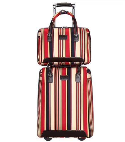 ASHSDI Koffer Reisekoffer Trolley Oxford-Stoff-Gepäck, Verschleißfest, Codeschloss-Gepäck, Koffer, Streifen, 2-teiliger Trolley-Koffer Boardcase Handgepäck (Color : B, Size : 2 Piece)