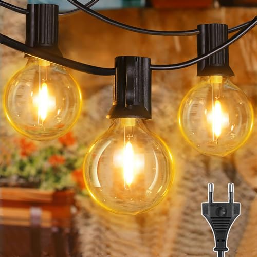 Ollny Lichterkette außen 5 M mit Netzbetrieb Lichterkette Outdoor mit 13+1 G40 Glühbirnen Wasserdichte LED-Lichterkette aussen für Garten Camping Pavillon Terrasse Hochzeiten Partys