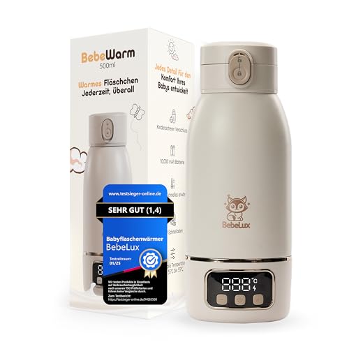 BEBELUX Babyflaschenwärmer – Elektrischer Babymilchwärmer für unterwegs | 36W USB-C Schnellladen | BPA-frei | Perfekte Temperaturregelung | Keimfrei & Auslaufsicher |Langanhaltender Akku (Beige)