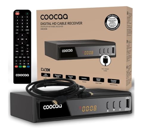 COOCAA HDC2530 Digitaler HD Kabelempfänger, Receiver für Full HD-Fernsehen, inklusive HDMI Kabel | mit Display | Scart | AUX