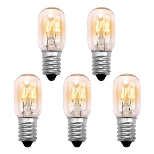 5x Kühlschranklampe 15W E14, Kühlschrank Glühbirne 2700K Warmweiß, 230V Dimmbar Glühbirne für Backofen, Dunstabzugshaube, Nähmaschine, Salzsteinlampe, Gefriertruhe