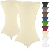 Gräfenstayn 2er-Set Stretch Stehtischhusse Diana mit Öko-Tex Siegel, Verstärkung im Fußbereich, in vielen Farben und Größen Ø60-65cm / Ø70-75cm / Ø80-85cm (Creme, Ø70-75cm)