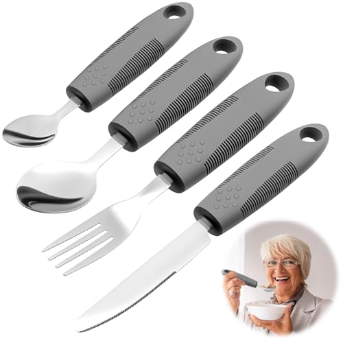 4 Teiliges Adaptives Besteck Set,Besteck mit Dickem Griff,Einfach zu greifen,Ergonomisches Gewichtetes Besteck für Behinderte Arthritis Parkinsons Ältere Menschen Oder Menschen mit Zittern