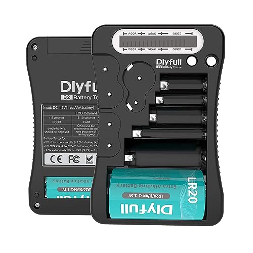 Dlyfull LCD Universal Batterietester für AA AAA C D 9V Digitaler Testgerät für CR123A CR2 CRV3 2CR5 CRP2 Batterie Testgerät für 1,5V und 3V Knopfzellen, Schwarz