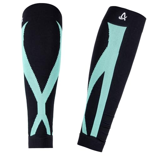 AMZSPORT Waden Kompressionsstrümpfe für Herren und Damen, Kompression Wadenbandage ohne Fuß, Sport Compression Calf Sleeves für Radfahren, Laufen, Fußball, Triathlon, Grün, M