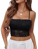 Avidlove Damen Unterhemden BH-Hemden Sexy Crop Tops Spitze Bustier Bauchfrei Camilose Ärmellos Tank Top Spaghettiträger Slim Bralettes Cami Tanktop Schwarz M