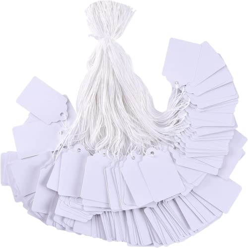 VIEVRE Preisschilder, 100 Stück Preisschilder Etiketten, Preisetiketten, Weiße Anhänger Etiketten, Flohmarkt Preisschilder, mit Elastischer Aufhänge Schnur für Flohmarkt Schmuck Geschenk Hang Tags
