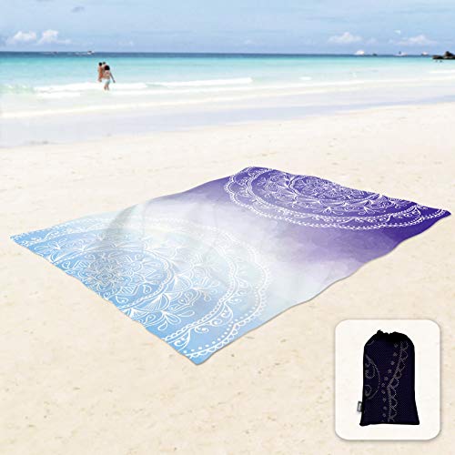 Sunlit Seidig weiche Stranddecke, 269,2 x 205,7 cm, Boho, sanddichte Stranddecke, sanddichte Matte mit Ecktaschen und Netztasche für Strandparty, Reisen, Camping und Musikfestival im Freien,