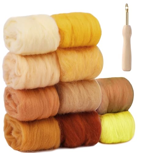 NAROSEBE 10 Farben Nadelfilz Set, Nadelfilz Wolle, Nadel Filz Wolle Kit mit Filznadeln, Filzwolle Set je 10 g, Filzwolle Nassfilzen Nadelfilzen Set für Filzwolle Trockenfilzen DIY Handwerk