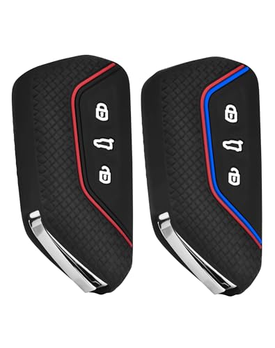 2 Stück Autoschlüssel Hülle für VW Golf 8, Auto Schlüssel Schlüsselhülle 3 Tasten Schlüssel Hülle kompatibel mit VW Golf 8 Skoda SEAT Leon MK4 Tarraco Ateca Cupra Octavia Silikon Cover Etui Schutzhüll