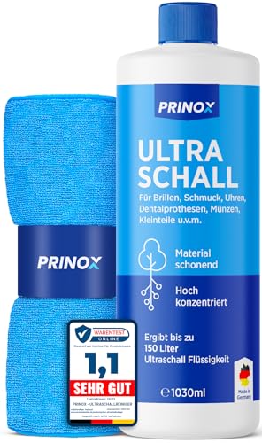 PRINOX® Ultraschallreiniger Konzentrat 1030ml - Extrem ergiebig - Für Brille, Schmuck, Gebiss & Kleinteile - Für Ultraschallgeräte, Ultraschallbad