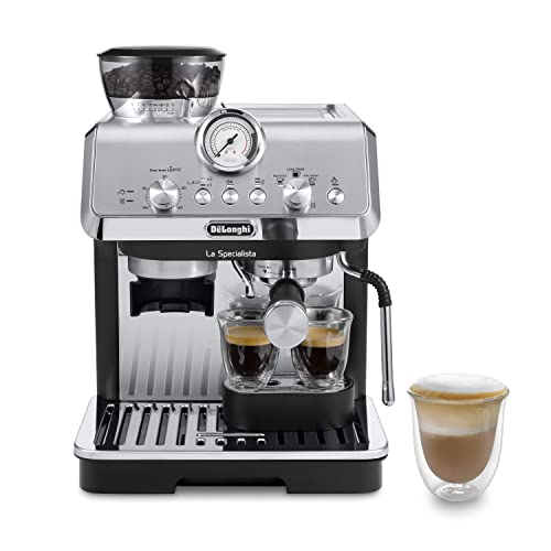 De'Longhi La Specialista Arte EC9155.MB Siebträgermaschine, Espressomaschine mit Mahlwerk, 8 Mahlgrade, 15 Bar, 3 Temperaturen, Milchschaumdüse, 1300W, 1,5L Tank, Edelstahl/Schwarz inkl. Barista-Kit