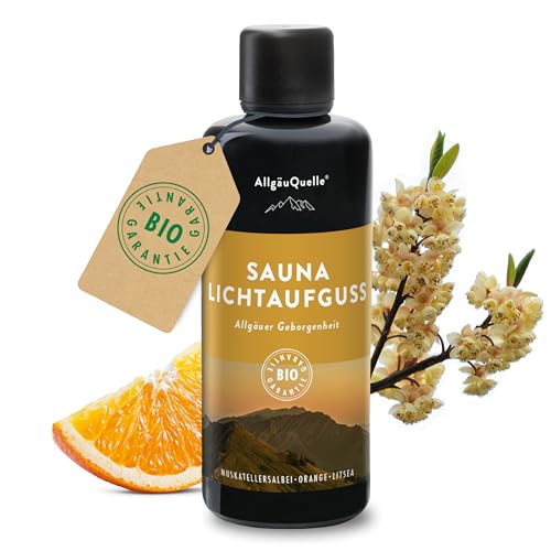 AllgäuQuelle® Saunaduft Aufguss mit 100% Bio Öle Geborgenheit Orange Muskatellersalbei Litsea 100ml