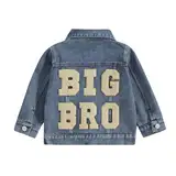 YILEEGOO Jeansjacke für Kleinkinder, Mädchen, Buchstabenstickerei, langärmelig, Knopf, Jeans, Cardigan, Mantel für Säugling, Baby, Frühling, Herbst, Outwear, Big Brother, Blau, 12-18 Months