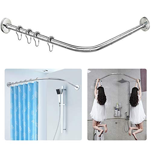 SIKAIQI Dehnbarer 304 Edelstahl-Duschvorhangstangenhalter in L-Form für Badezimmer, Badewanne, Eck-Duschvorhangstange, ohne Bohren zu installieren, private Räume (24–53" x 24–53", maximale Größe 69")