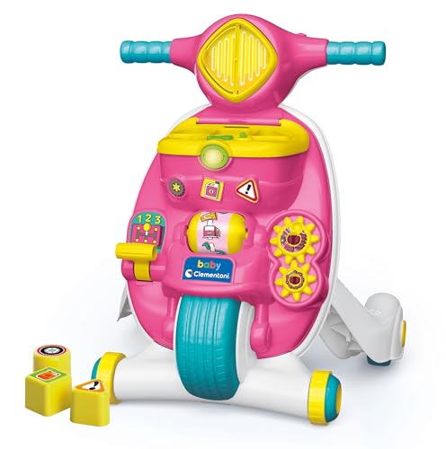 Clementoni - 17851 - Valentina 2-in-1-Scooterin erste Schritte - Schiebe-Spiel, zum Lernen des Gehens, Elektronisches Lernzentrum für Kinder, 9 Monate, motorische Entwicklung, Made in Italy