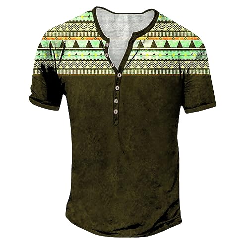 Henley Hemd Herren T-Shirt Mit Eigenem Foto Muskelshirts Herren 4XL Herren Henleyshirt Businesshemden Für Herren Stehkragen Kostüm T-Shirt Herren V Neck Shirt Herren(#5 Army Green,XXL)