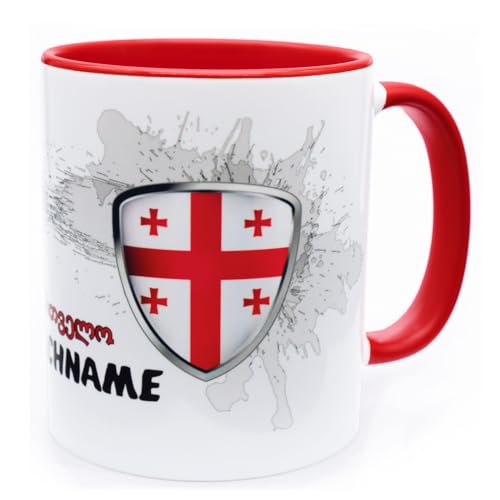 Georgien Georgia Tasse mit Namen personalisiert Wappen georgische Flagge Fahnen Fanartikel Produkte 2025 Becher Geschenk Mann Frau Geburtstag Fussball Produkte საქართველო Cup Mug Keramik 330 ml