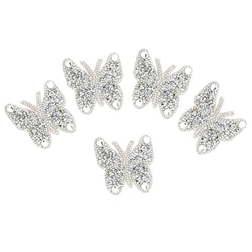 5Pcs Strass Patch, bunte Schmetterling Patches Klebende Applikationen Nähen Aufkleber Kleidung Handwerk Zubehör DIY Dekoration für Jacken Rucksäcke Jeans Kleidung(Silber)