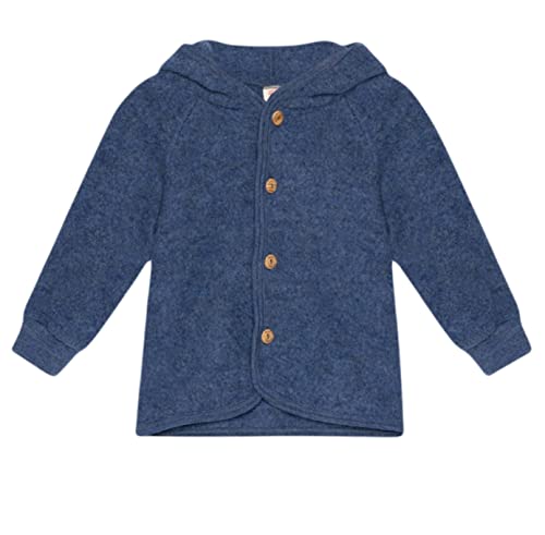 Engel Baby Jacke mit Kapuze Wollfleece (Blau Melange,110-116)