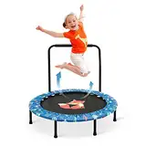 Trampolin Kinder,Ø 96cm Trampolin Indoor mit Faltbarem Bungee-Rebounder,Jumping Trampolin Fitness Rebounder mit Verstellbarem Schaumstoffgriff und Sicherheitspolster für Jungen Mädchen ab 2 3 4 Jahren