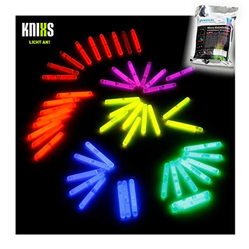 KNIXS 50 Stück Micro Mini Knicklichter Vorteilspack - im 6-Farb-Mix Leuchtend - 40 mm x 4,5 mm für Party/Angelsport (Bissanzeiger) / Luftballons oder als Dekoration