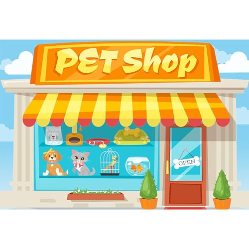 YongFoto Hintergrund für Haustierladen, niedlich, für Hund, Katze, Vogel, Fisch, Hundehütte, Cartoon-Tierpflanze, offener Fotografie-Hintergrund, Babyparty, 1. Geburtstag, Party-Dekoration,