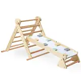 Mamabrum Holzspielplatz für Kinder – Klettergerüst, Dreieck, Leiter & Balancierpfad – 3-in-1 Multifunktionales Spielzeug, verstellbar, Buchen- und Kiefernholz