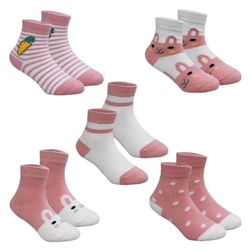 MQLSAERI 5 Paar 0-5 Jahre Baby Socken Streifen niedliche Cartoon Baumwolle Socken, Jungen Socken, Mädchen Socken - Rosa