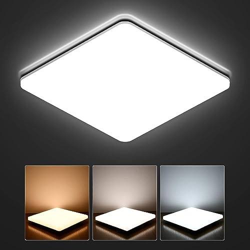 AVANLO LED Deckenleuchte 20W, Badezimmer Küche Bad Flach Deckenlampe Square, 29cm 2300LM 3000K/4000K/6000K 3 Farbig IP44 Wasserdicht Lampen für Schlafzimmer Wohnzimmer Flur Balkon