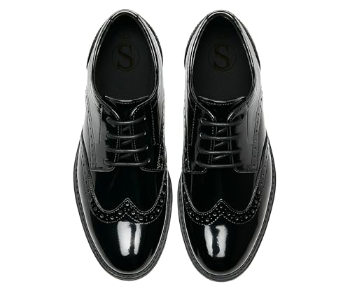 Derby-Schuhe aus Lackleder in Schwarz für Jungen, Brogue-Schnürschuhe mit Flügelkappe, für Hochzeit, Abschlussball, formelle Schuhe, Größe 24