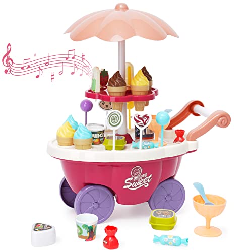 Ark miido Ice Cream Cart Eiswagen Kinder Eiscreme Eisverkauf Spielset-Set für 3 Jahre Kaufladen Kinder Kinder Einkaufswagen Eisladen Kinder Eisdiele Kinder Geschenke für Mädchen