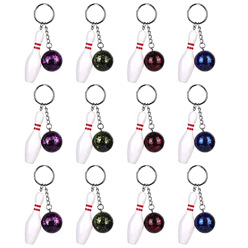 Vegena Bowling Pin Schlüsselanhänger, 12 Stücke Mini-Bowlingkugel-Anhänger Schlüsselanhänger, Keychain Charms für Party Favor Sportveranstaltung Schulbedarf Kinder