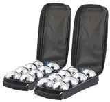 PEARL Bocciaspiele: 2er-Set Boule- & Boccia-Spiele: 16 Metall-, 2 Holz-Kugel, Tasche (Boulespiele, Bouleset, Geburtstag)