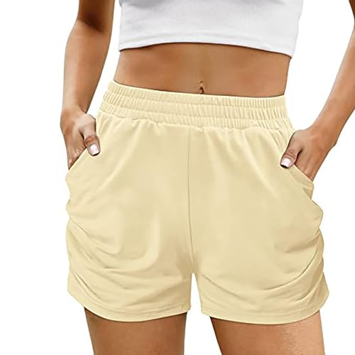 Kurze Hose Damen Shorts Sommerhose Leicht, Kurze Sporthose Laufshorts Trainingshose Frauen Hohe Taille Kurz Laufhose Running Shorts Trainingshose Sportshorts Lässig Urlaub Badeshorts mit Taschen