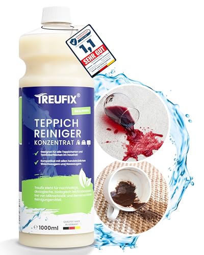 Treufix - Teppichreiniger & Polsterreiniger Konzentrat für alle Teppichböden und Polstern | Effektives Teppich Reinigungsmittel 1L | Geeignet für alle Waschsauger und Nasssauger | Made in DE