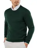 COOFANDY Pullover Herren Rundhals Strickpullover Feinstrick Basic Pulli Business Sweater Strick Dünner Sweatshirt Grün L