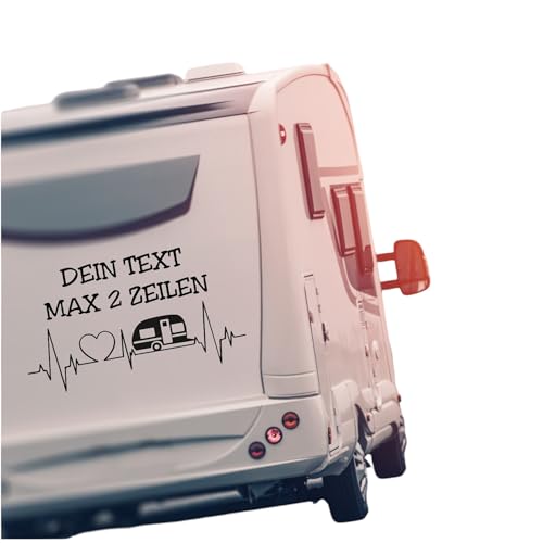 Geplotteter Aufkleber Wohnwagen mit Herzschlag EKG WUNSCHTEXT