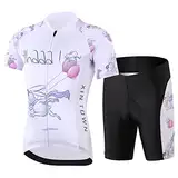 SXSHUN Kinder Jungen Radtrikot Mädchen Fahrrad Trikot Radhose mit Sitzpolster Kurzarm Radshirt Radsport Anzüge, Weiß, 134-140