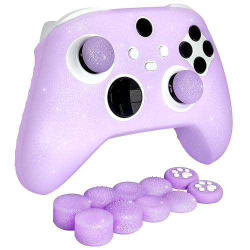 HLRAO Rutschfeste Silikon-Schutzhülle mit Glitzer, kompatibel mit Xbox Series X/S Controller, 8 Stück Glitzer-Daumengriffkappen und 2 Griffkappen.