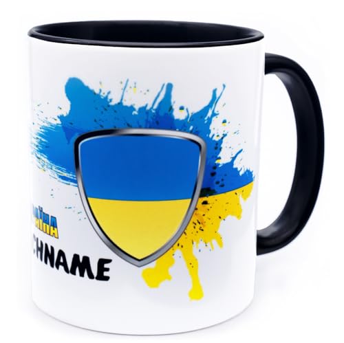Ukraine Україна Tasse mit Namen personalisiert Wappen ukrainische Flagge Fahnen Fanartikel Produkte 2025 Becher Geschenk Mann Frau Geburtstag Fussball Кубок Кружка Cup Mug Keramik 330 ml