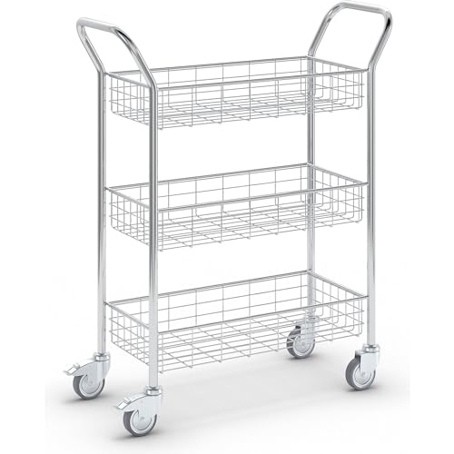 eurokraft | pro | Büro- und Postwagen | Tragfähigkeit 200 kg | weißaluminium | LxBxH 1005 x 380 x 1245 mm | 3 Etagen