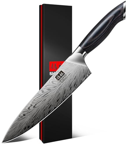 SHAN ZU Kochmesser aus Pulverstahl, Japanisches Küchenmesser, 20 cm Professionelle Chefmesser mit Hohem Kohlenstoffgehalt, Ultrascharfes Allzweckmesser mit Ergonomischem Full-Tang-Griff aus Pakkaholz