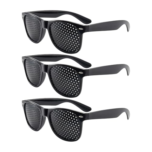 3 Stück Rasterbrille,Lochbrille Augentraining Augentrainer Rasterbrille Pinhole Glasses mit Faltbaren Bügeln Schwarze Gitterbrille für Augentraining zur Entspannung und Sehvermögen-Verbesserung
