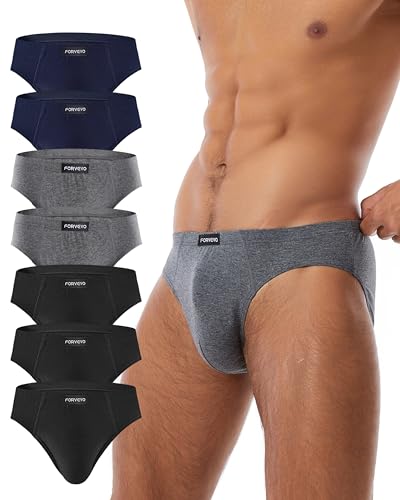 FORVEVO 7er Pack Herren Slips Baumwolle, Atmungsaktive Unterhosen Männer, Klassischer Weich Unterhosen mit Tasche, Stretch, Ohne Etikett(L,Schwarz&Marine&Grau)