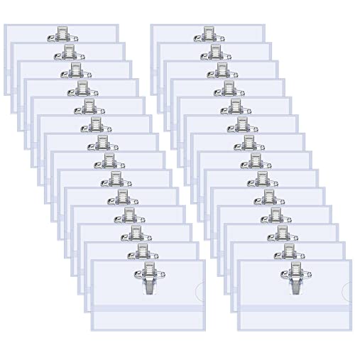 50 Stück Namensschilder, 9 x 5.6cm Namensschilder mit Clip Kartenhüllen Transparent Ausweishüllen zum Anstecken für Schule Firma Fabrik Büro