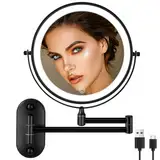 jutyum kosmetikspiegel wandmontage Kosmetikspiegel mit 1X/10X Vergrößerung LED Beleuchtung Spiegel Wandmontage schminkspiegel mit Beleuchtung Dimmbarer Schminkspiegel 3 Farben Cosmetic Mirror Schwarz
