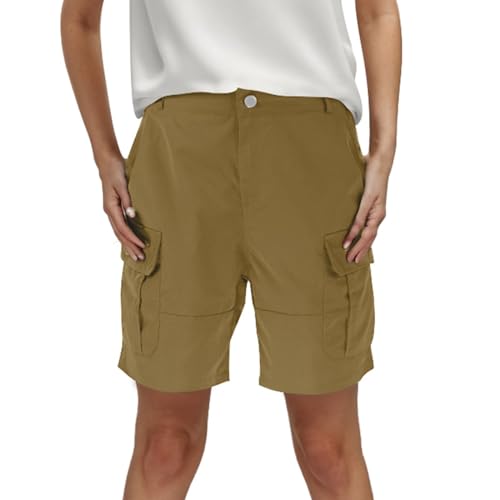 Shorts Mit Taschen Herren für den Sommer, einfarbige Cargo-Hosen Taschen, lässige Hotpants hoher Taille Hawaii Hemd(Kaffee,S)