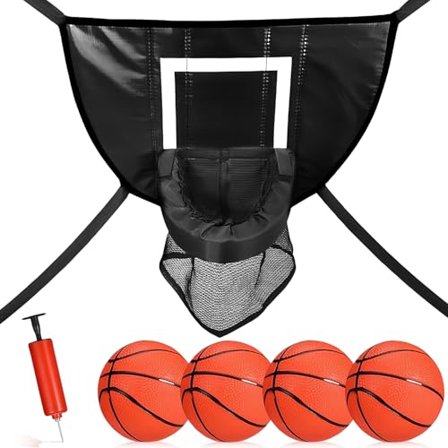 Trampolin Basketballkorb: AbreißRand zum Eintauchen Trampolinbasketballaufsatz, Mini Basketballkorb Outdoor mit 4 Mini BasketbäLlen und Pumpe, Universalbrett BasketballköRbe für Kinder Erwachsene