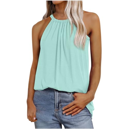 Tanktops Frauen Hängehals Einfarbig Weste Sommer Ärmellose Oberteile Basic Top Blusentop Lässige Weste Rundhals Blusen Tanktops Träger Tops für Damen Oberteil Spaghettiträger Top Sexy